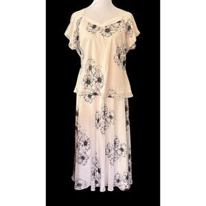 NWT Jacques Vert Skirt & Blouse 2 Pc Set •Women 14• Top Ivory Floral Pull On